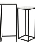 Set of Two Black Marble and Steel Square Frame Nested Tables