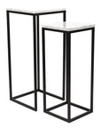 Set of Two Black Marble and Steel Square Frame Nested Tables