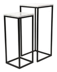Set of Two Black Marble and Steel Square Frame Nested Tables