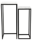 Set of Two Black Marble and Steel Square Frame Nested Tables