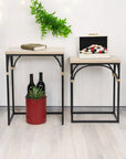 Set of Two Natural And Black Distressed Solid Wood And Steel Frame Nested Tables