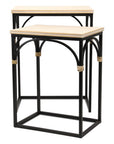 Set of Two Natural And Black Distressed Solid Wood And Steel Frame Nested Tables