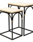 Set of Two Natural And Black Distressed Solid Wood And Steel Frame Nested Tables