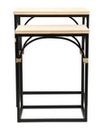 Set of Two Natural And Black Distressed Solid Wood And Steel Frame Nested Tables
