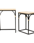 Set of Two Natural And Black Distressed Solid Wood And Steel Frame Nested Tables