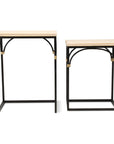 Set of Two Natural And Black Distressed Solid Wood And Steel Frame Nested Tables