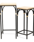 Set of Two Natural And Black Distressed Solid Wood And Steel Frame Nested Tables