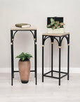Set of Two Natural And Black Distressed Solid Wood And Steel Frame Nested Tables
