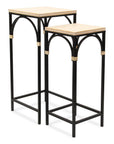 Set of Two Natural And Black Distressed Solid Wood And Steel Frame Nested Tables