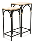 Set of Two Natural And Black Distressed Solid Wood And Steel Frame Nested Tables