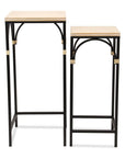 Set of Two Natural And Black Distressed Solid Wood And Steel Frame Nested Tables