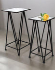 Set of Two Silver and Black Mirrored Glass and Steel Square Frame Nested Tables
