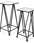 Set of Two Silver and Black Mirrored Glass and Steel Square Frame Nested Tables