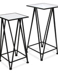 Set of Two Silver and Black Mirrored Glass and Steel Square Frame Nested Tables