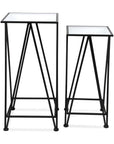 Set of Two Silver and Black Mirrored Glass and Steel Square Frame Nested Tables