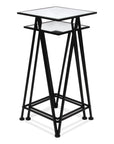 Set of Two Silver and Black Mirrored Glass and Steel Square Frame Nested Tables