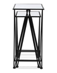 Set of Two Silver and Black Mirrored Glass and Steel Square Frame Nested Tables