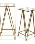 Set of Two Silver and Black Mirrored Glass and Steel Square Frame Nested Tables