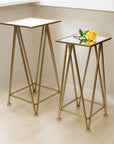 Set of Two Silver and Black Mirrored Glass and Steel Square Frame Nested Tables
