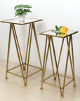 Set of Two Silver and Black Mirrored Glass and Steel Square Frame Nested Tables