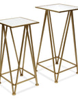 Set of Two Silver and Black Mirrored Glass and Steel Square Frame Nested Tables
