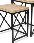 Set of Two Light Brown and Black Distressed Solid Wood and Steel Nested Tables