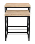 Set of Two Light Brown and Black Distressed Solid Wood and Steel Nested Tables