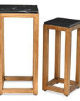 Set of Two Black and Brown Distressed Marble and Solid Wood Square Frame Nested Tables