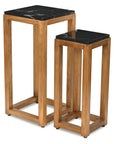 Set of Two Black and Brown Distressed Marble and Solid Wood Square Frame Nested Tables