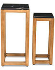 Set of Two Black and Brown Distressed Marble and Solid Wood Square Frame Nested Tables