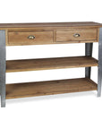 48" Natural and Gray Wood Console Table With Two Shelves And Two Drawers