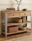 48" Natural and Gray Wood Console Table With Two Shelves And Two Drawers