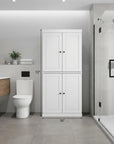 32" White Solid Wood Four Door Linen Cabinet