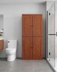 32" Coffee Solid Wood Four Door Linen Cabinet