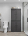32" Gray Solid Wood Four Door Linen Cabinet