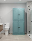 32" Aqua Solid Wood Four Door Linen Cabinet