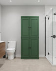 32" Green Solid Wood Four Door Linen Cabinet