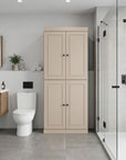 32" Beige Solid Wood Four Door Linen Cabinet