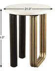 24" White Black And Gold Marble and Iron Round Sled End Table