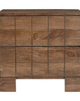 22" Walnut Wood Carved Geometric Two Drawer Nightstand