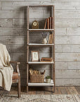61" Brown And White Distressed Wood Four Tier Tier Ladder Bookcase