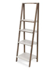 61" Brown And White Distressed Wood Four Tier Tier Ladder Bookcase