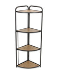 47" Brown Distressed Metal And Wood Four Tier Corner Bookcase