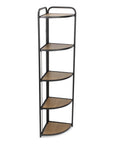 62" Black And Brown Metal and Wood Five Tier Corner Bookcase