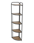 62" Black And Brown Metal and Wood Five Tier Corner Bookcase
