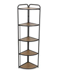 62" Black And Brown Metal and Wood Five Tier Corner Bookcase