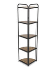 62" Black And Brown Metal and Wood Five Tier Corner Bookcase