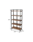 60" Brown Distressed Metal And Wood Five Tier Etagere Bookcase