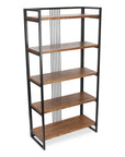 60" Brown Distressed Metal And Wood Five Tier Etagere Bookcase