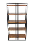 60" Brown Distressed Metal And Wood Five Tier Etagere Bookcase